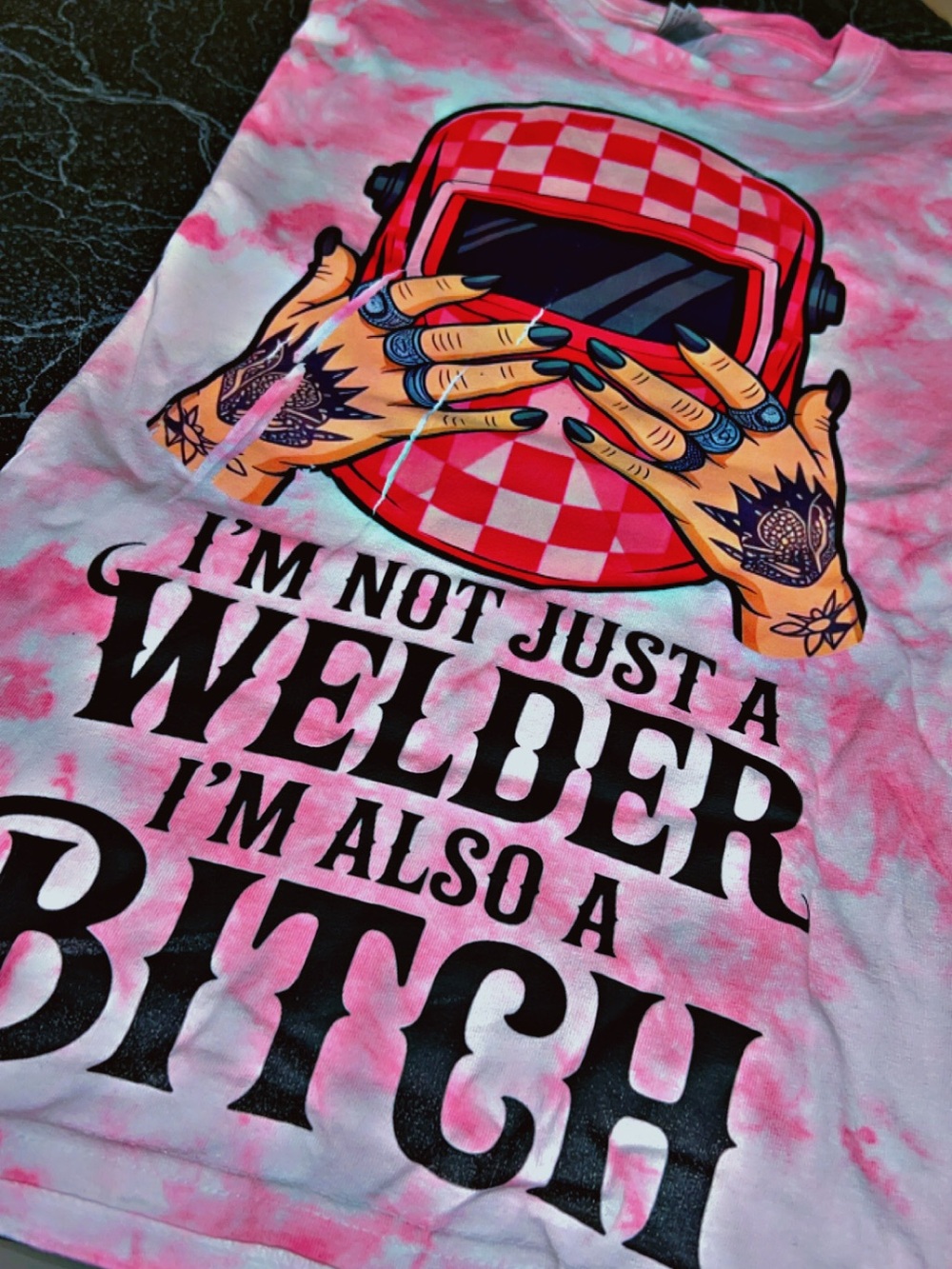 Pink Tie-Dye Graphic Welder Tee